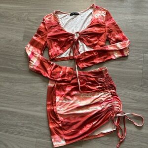 SHEIN Vibrant Red and Cream Skirt Set